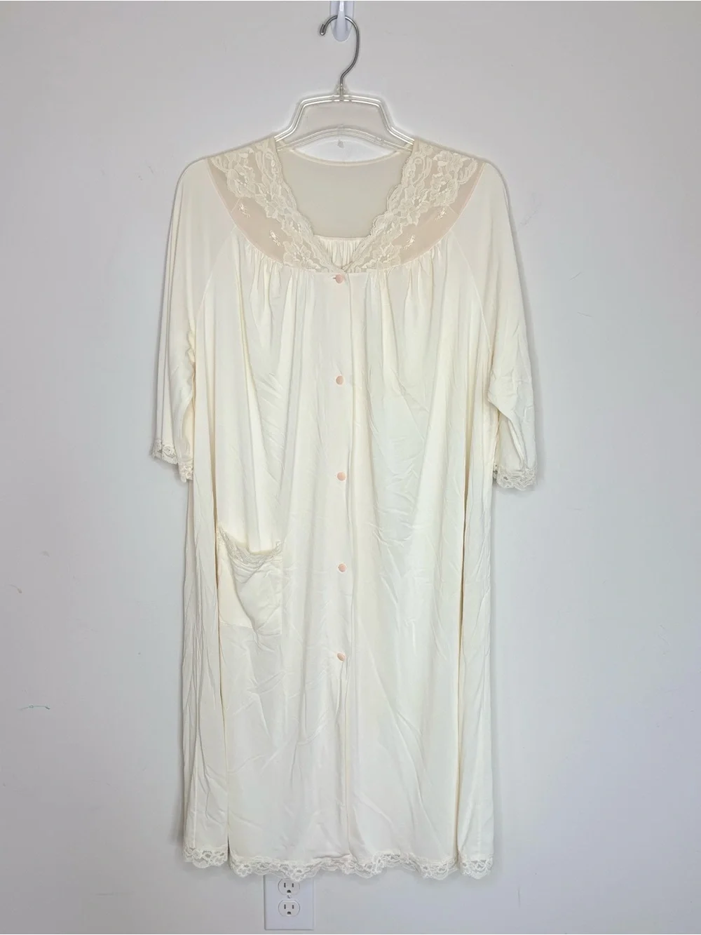 M1 Shadowline Vintage Lace-Trim‎ Long Nightgown Cream Pink Retro Women Large